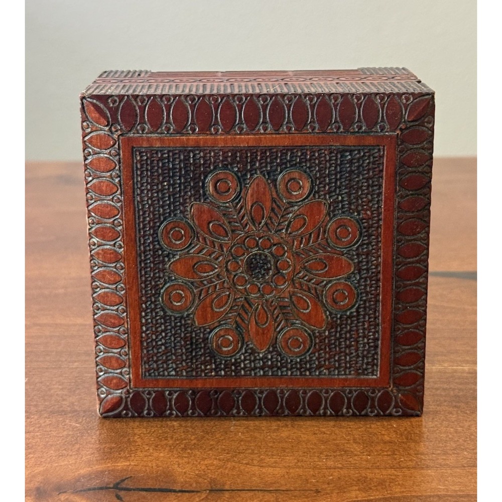 Vintage Hand-Carved Wooden Trinket/ Jewelry Box - Made in Poland
